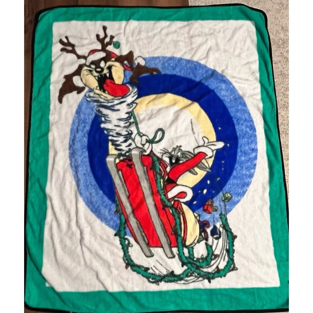 Looney‎ Tunes Tasmanian Devil Christmas Throw Blanket Holiday 59 x 50 Taz